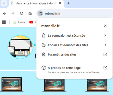 Savoir si un site est sûr, le menu du navigateur Chrome