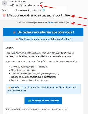 Risque de'hameçonnage – Réception d'un e-mail dont la demande est pressante.